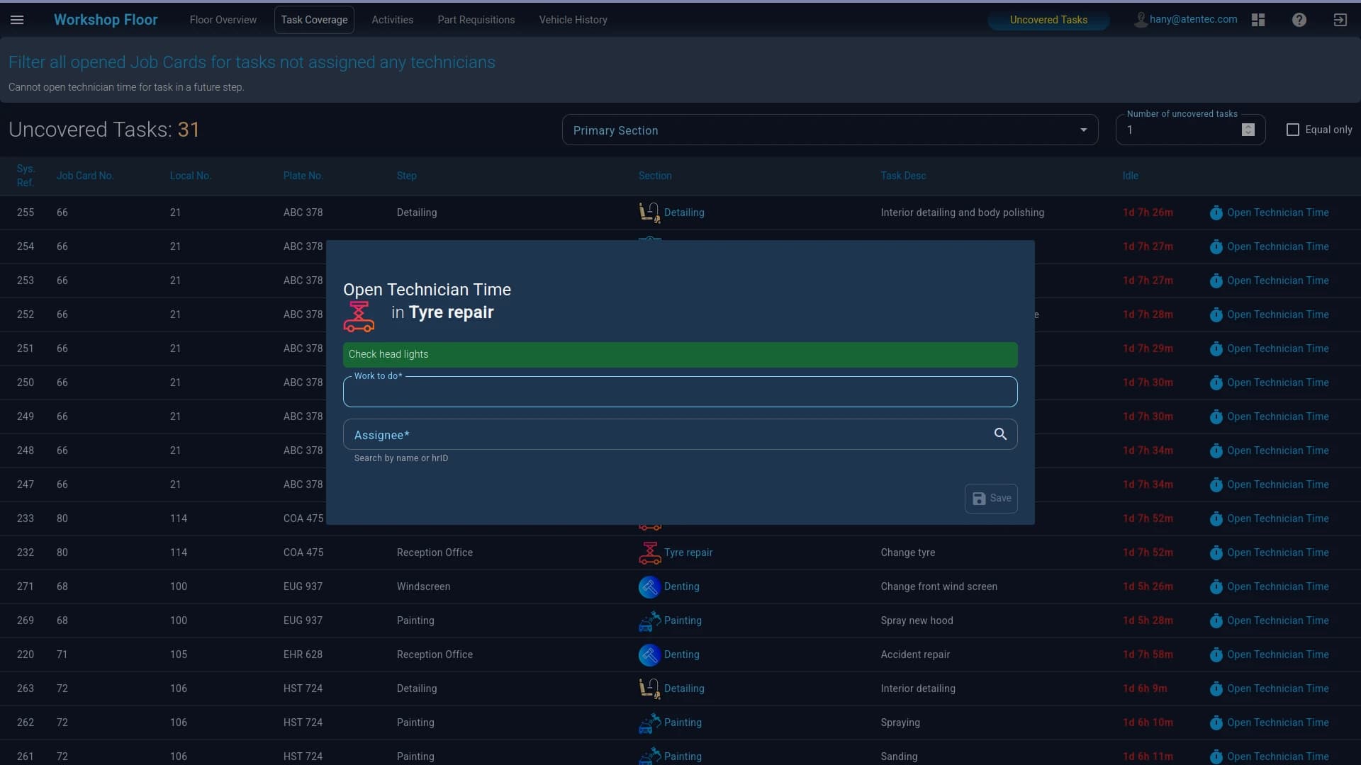 Track uncovered tasks, idle technician time, and work queue bottlenecks using AI-powered insights.